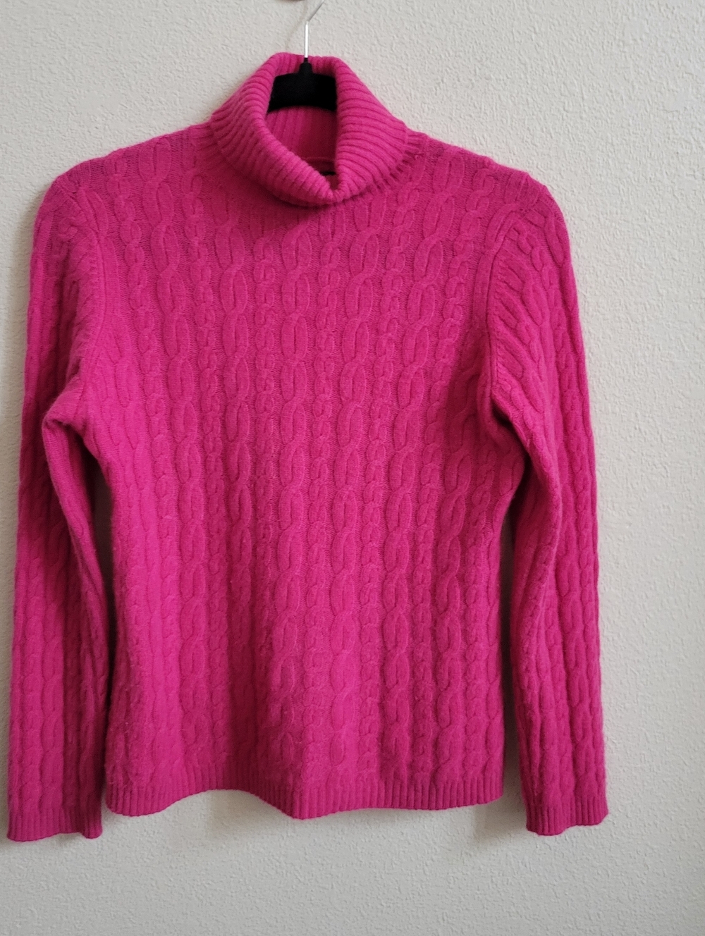 Sutton Studio Hot Pink Cashmere Cable Knit Turtleneck Sweater Petite Small.